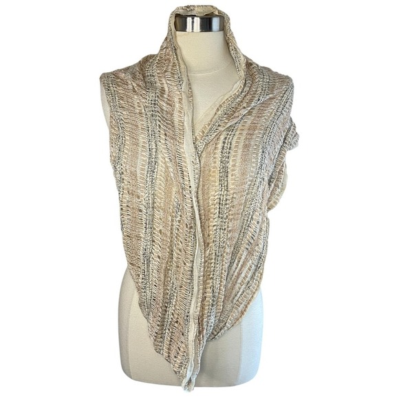 BOHO Infinity Scarf in Beige and‎ Peach with Metallic Gold Accents - Picture 3 of 6